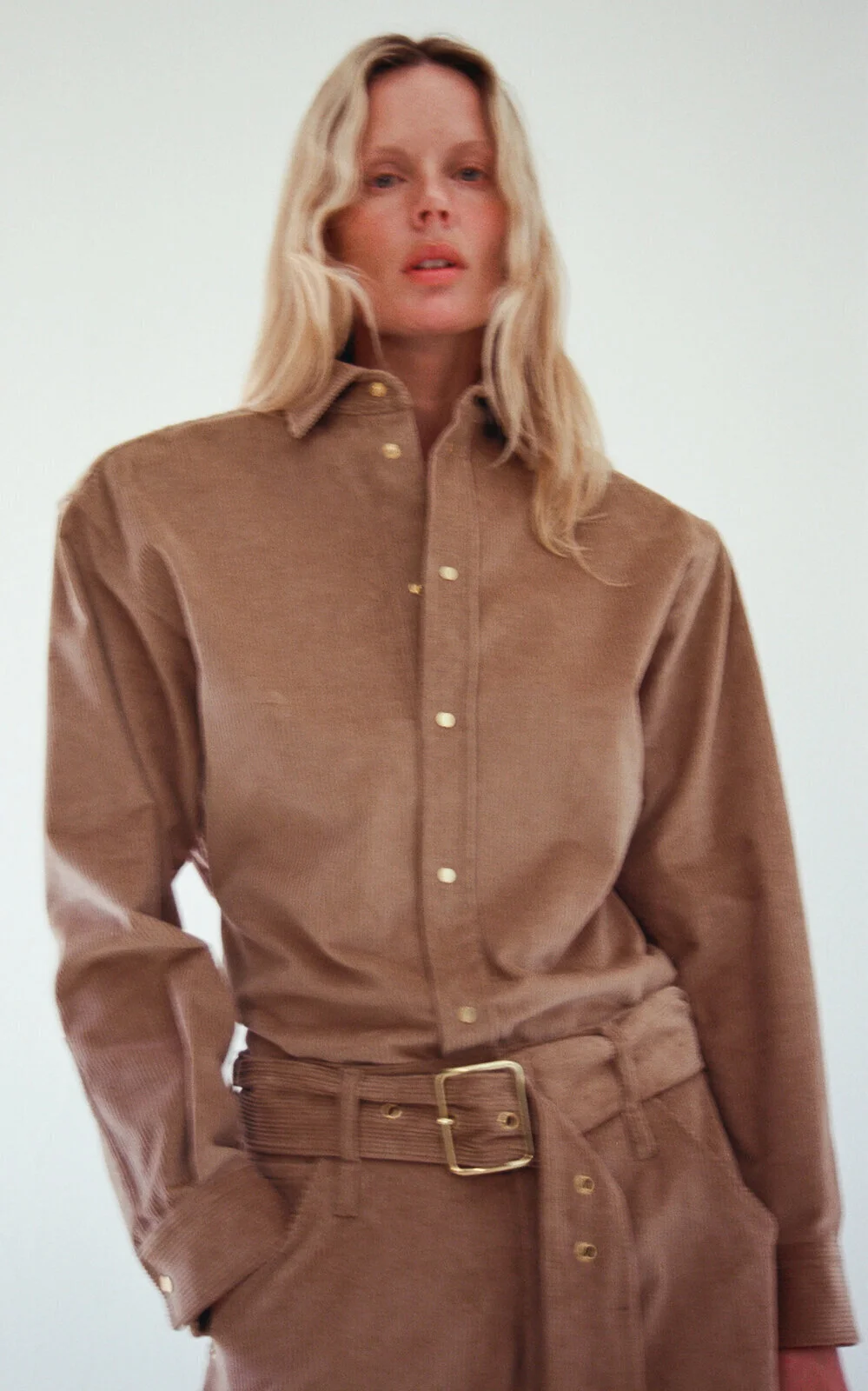 Anne Cotton-Blend Corduroy Tailored Shirt tan - 1