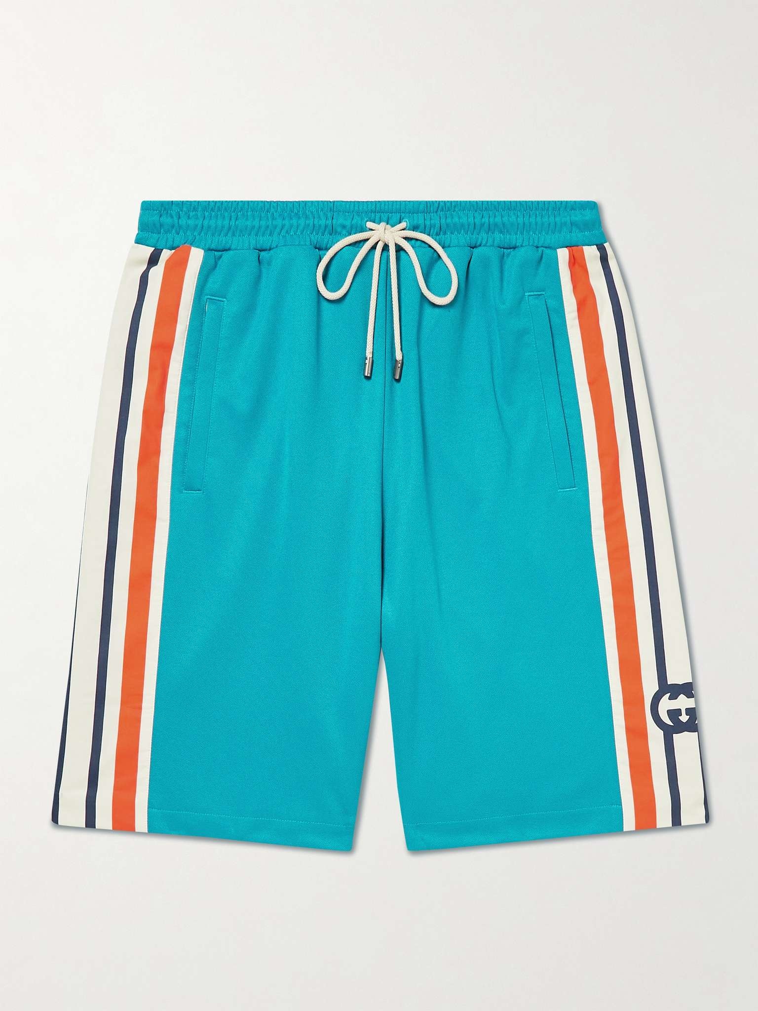 Wide-Leg Striped Canvas-Trimmed Tech-Jersey Drawstring Shorts - 1