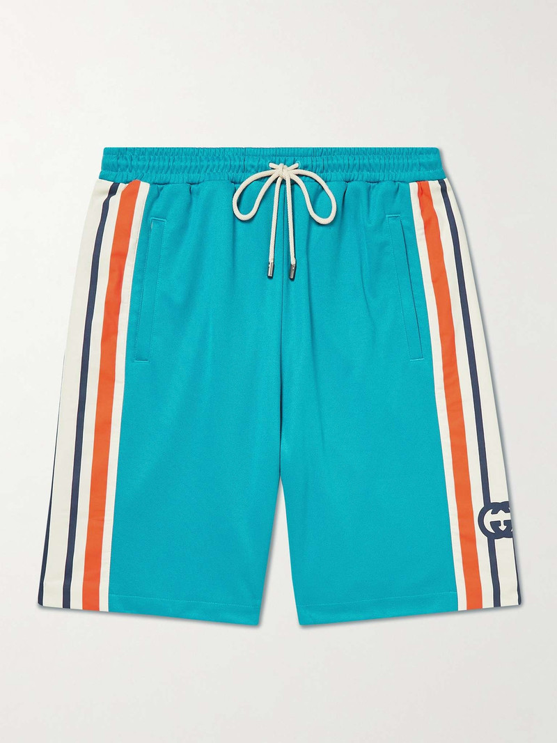 Wide-Leg Striped Canvas-Trimmed Tech-Jersey Drawstring 반바지 - 1