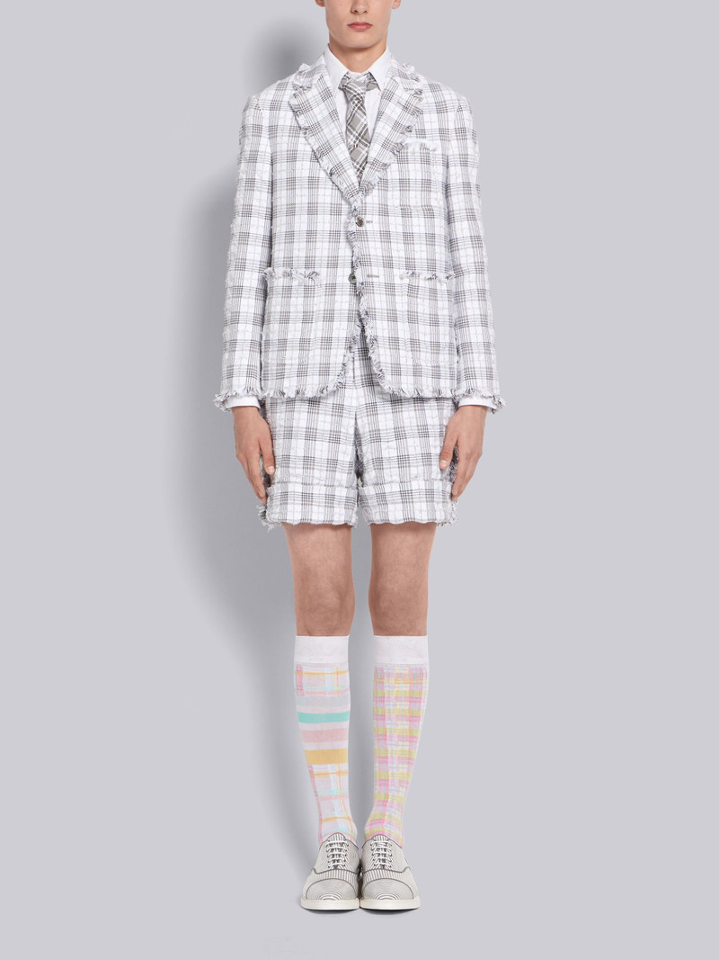 Medium Grey Seersucker Tweed Double Tattersall Shorts 4