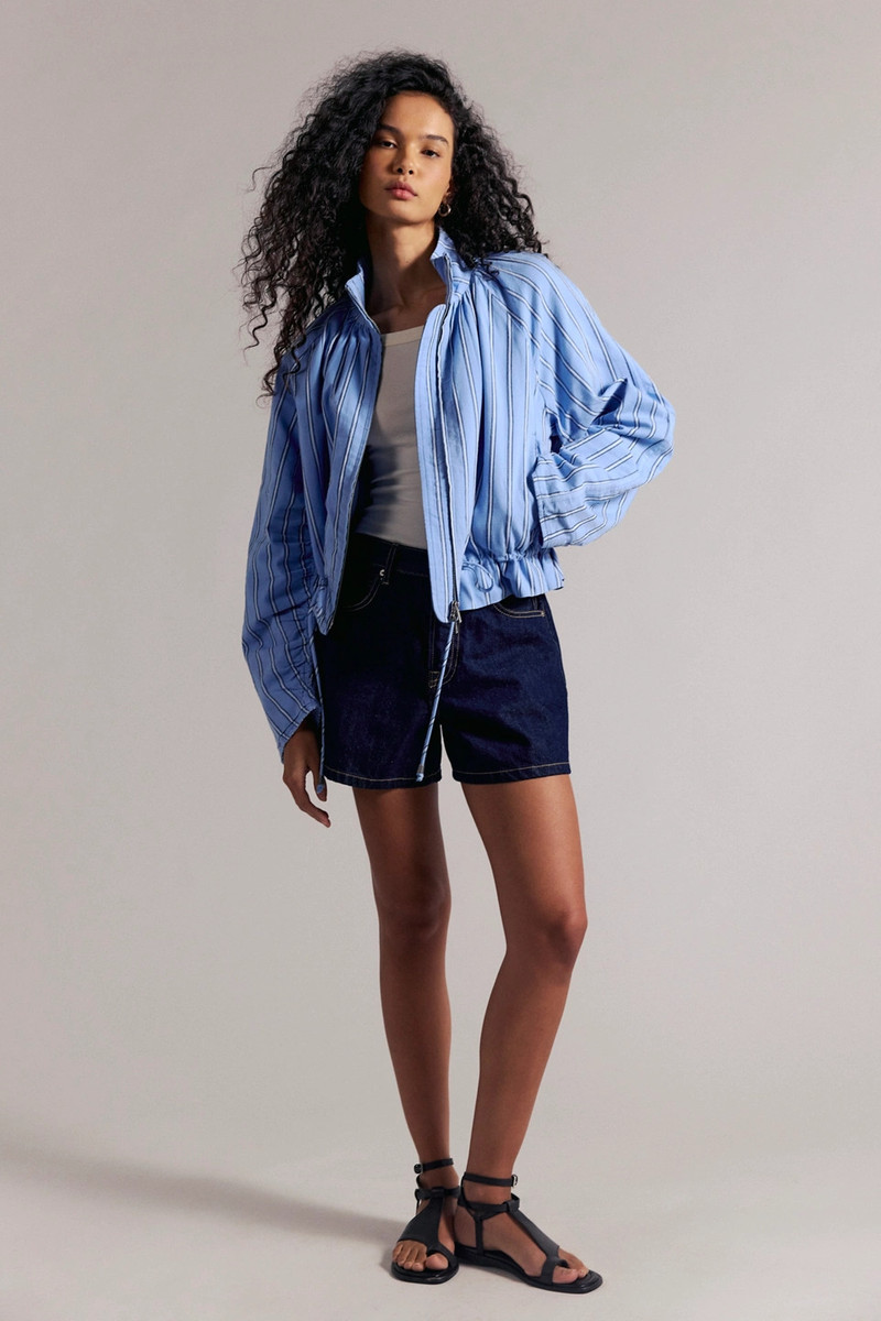 Devon Striped Balloon Funnel-Neck Jacket 3