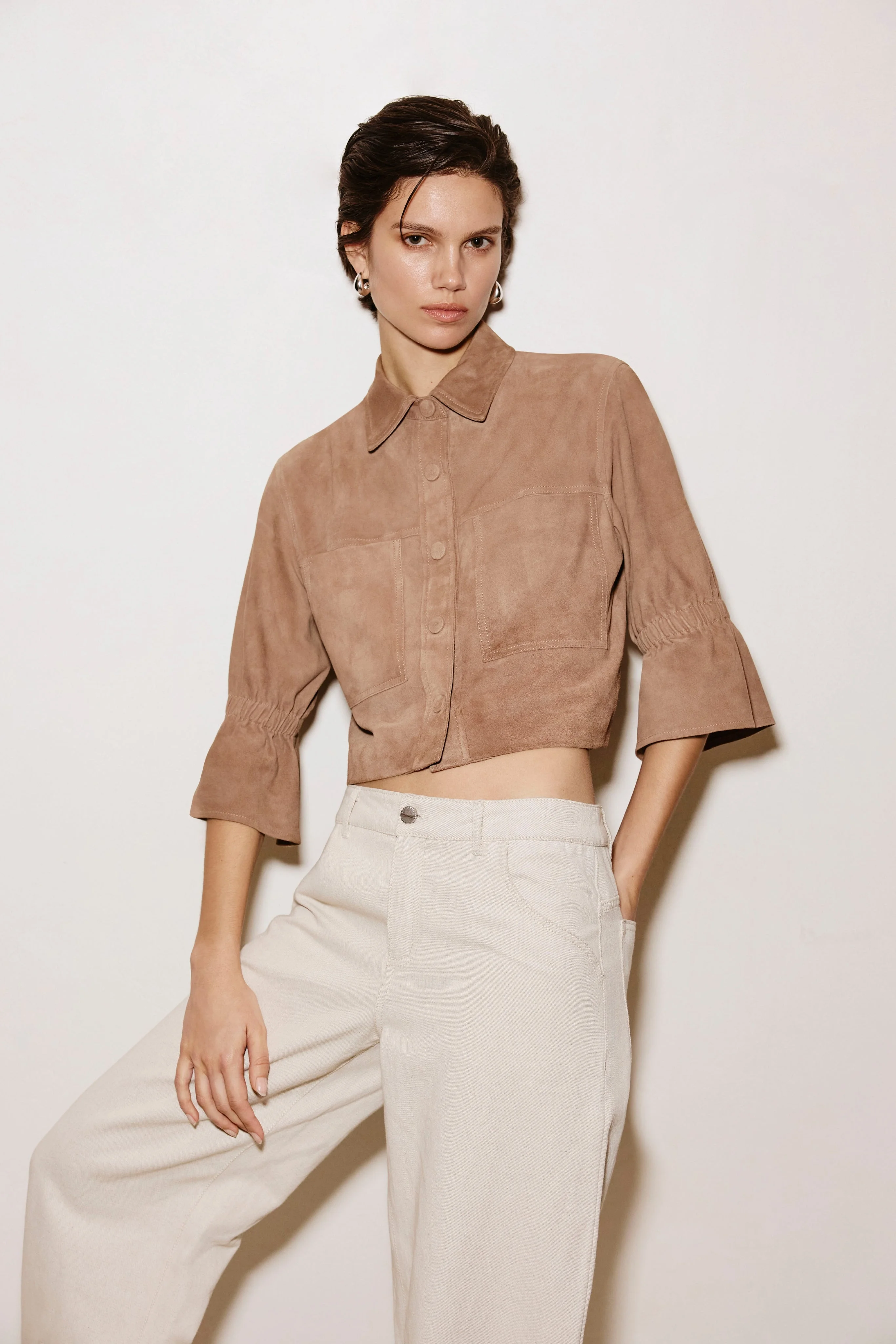 CAROLINA S | Ruffle Sleeve Suede Jacket - 1