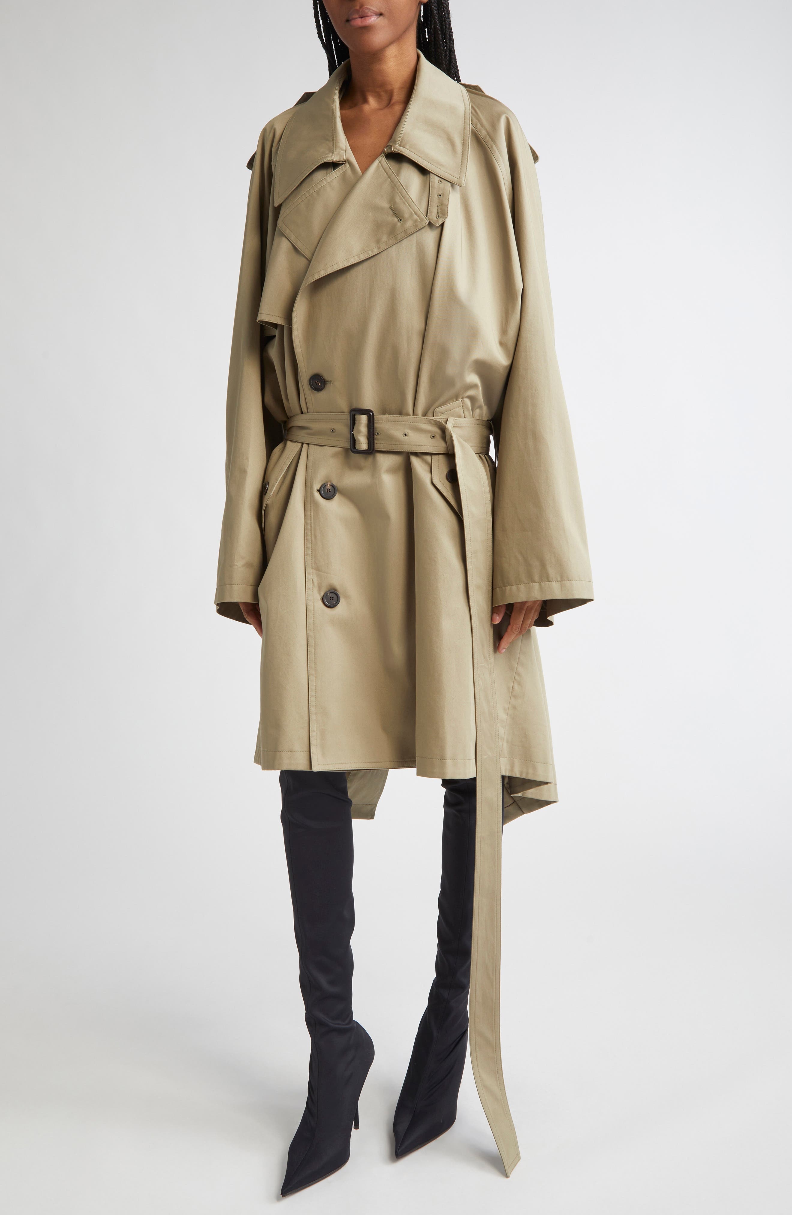 Balenciaga Draped Trench Coat in 9772 Explorer Beige at Nordstrom - 4