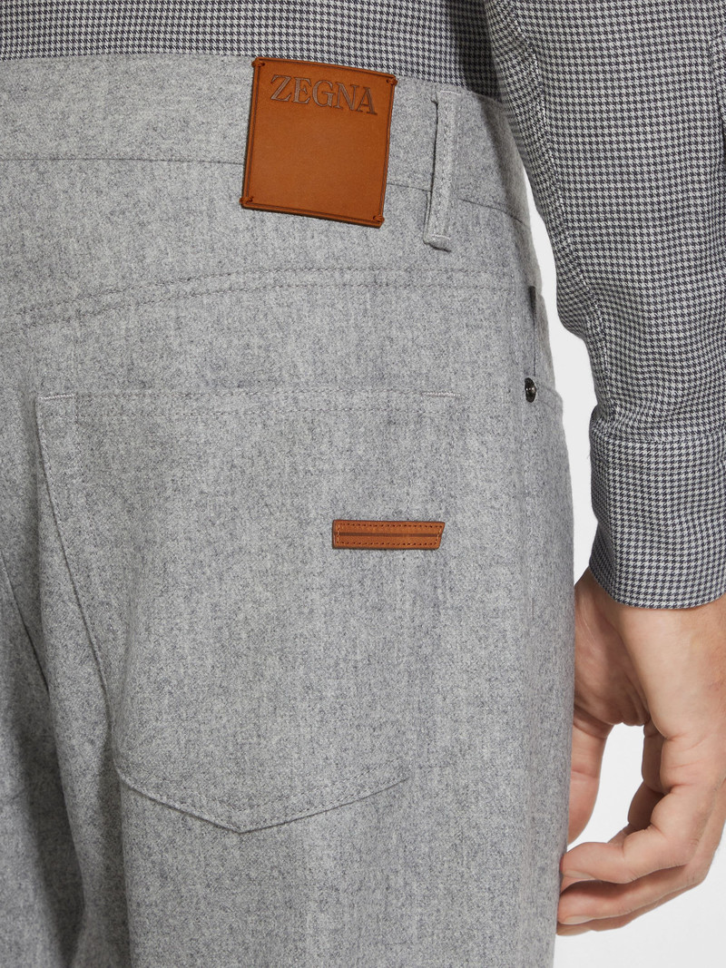 ZEGNA GREY MÉLANGE WOOL AND CASHMERE ROCCIA PANTS outlook