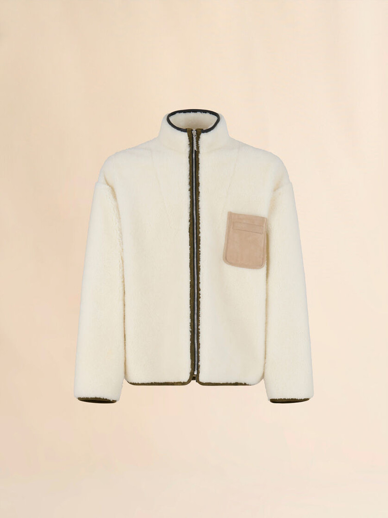 CREAM SHEARLING JACKET WITH LEATHER PIPING 1