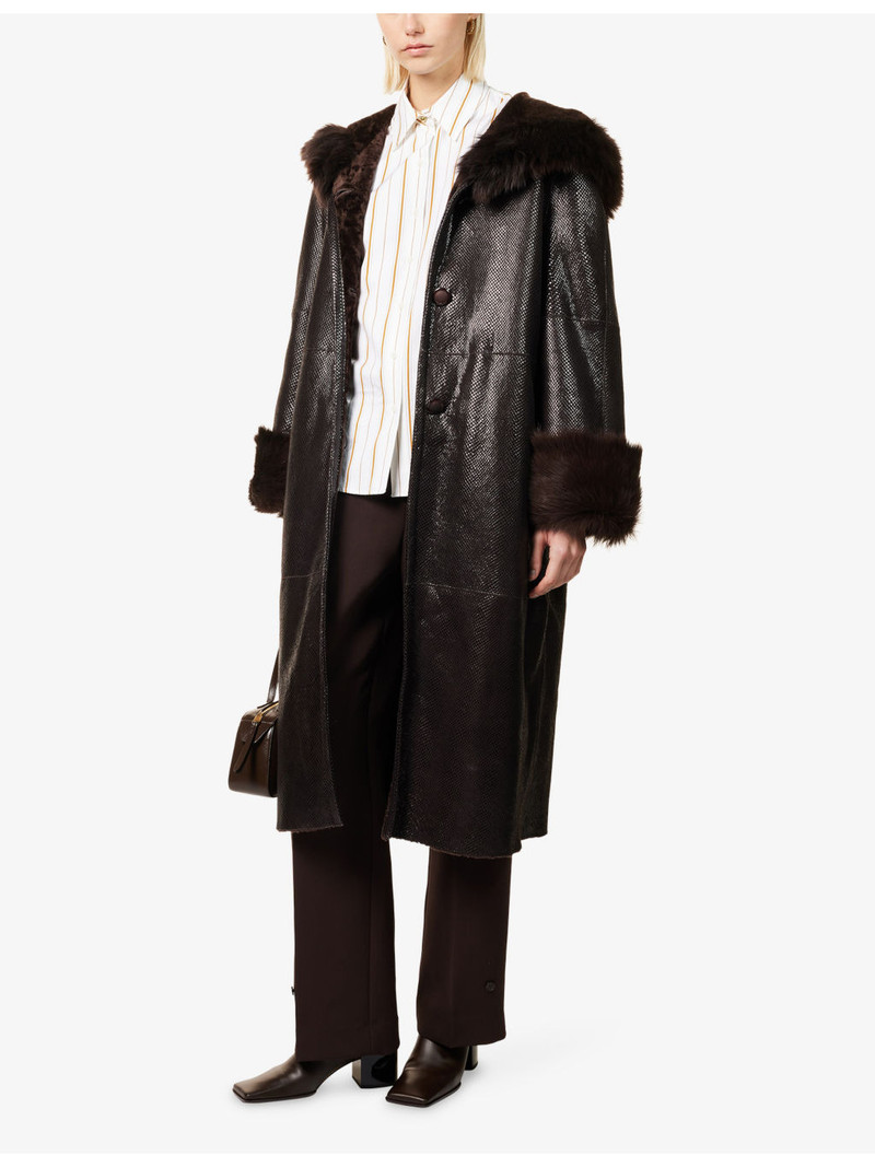 NOUR HAMMOUR Gancin Shearling-Trim Leather Coat outlook