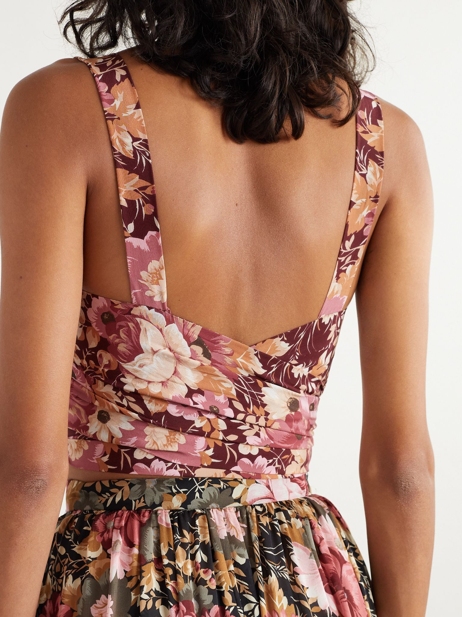 Cropped floral-print silk-crepe top Pink - 3
