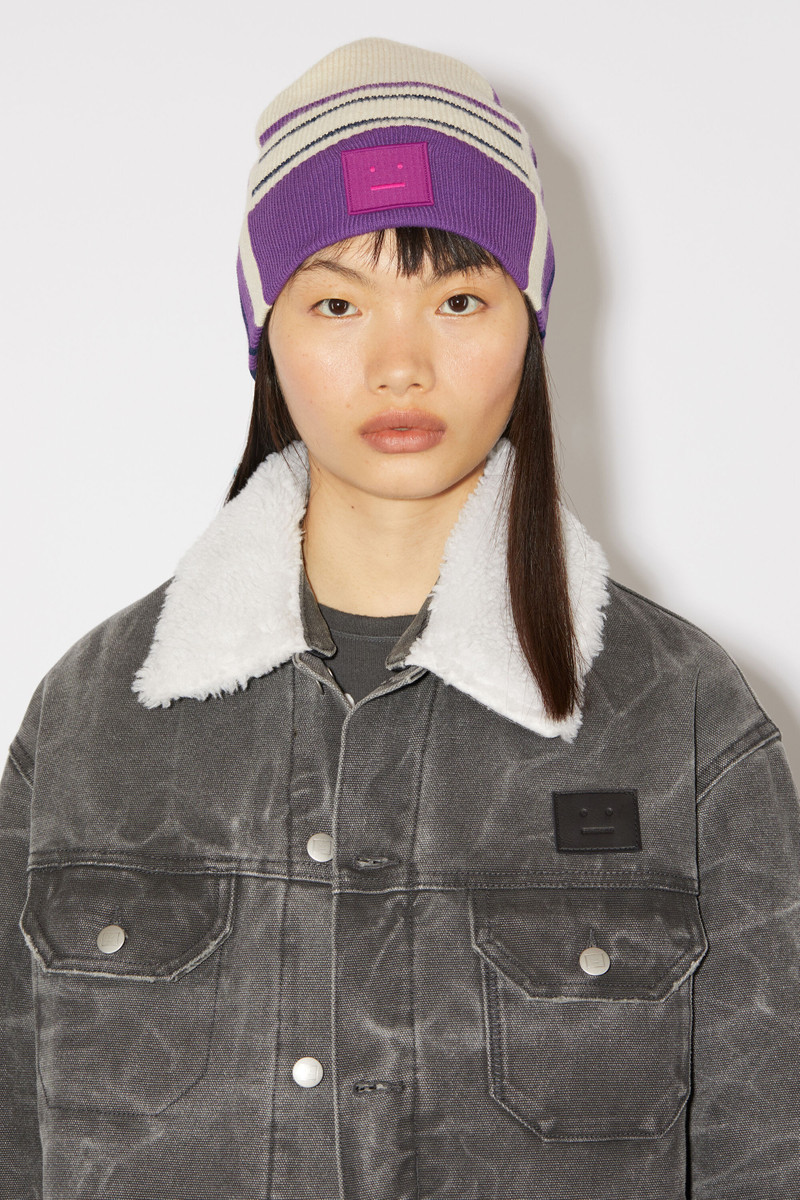 Acne Studios Large Face patch beanie - Oatmeal melange outlook