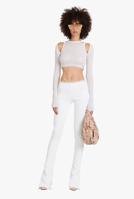 White eco-designed knit bootcut pants - 2