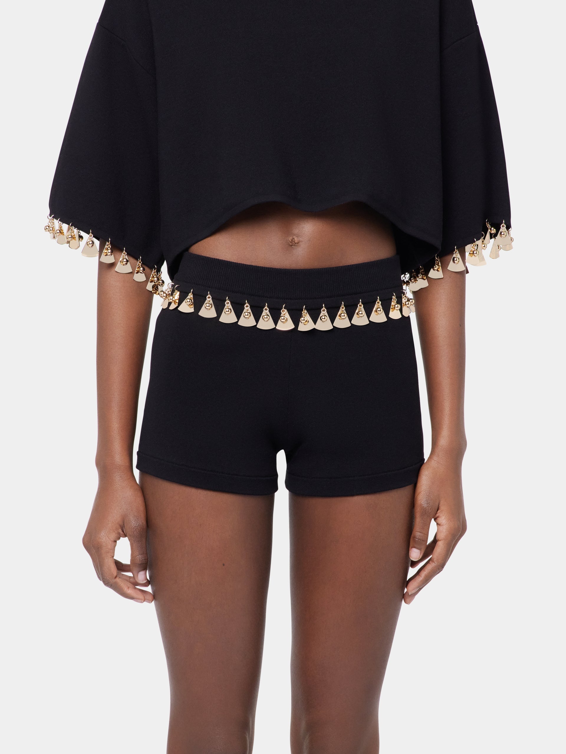 BLACK MINI SHORTS IN COTTON AND SILK KNIT - 3