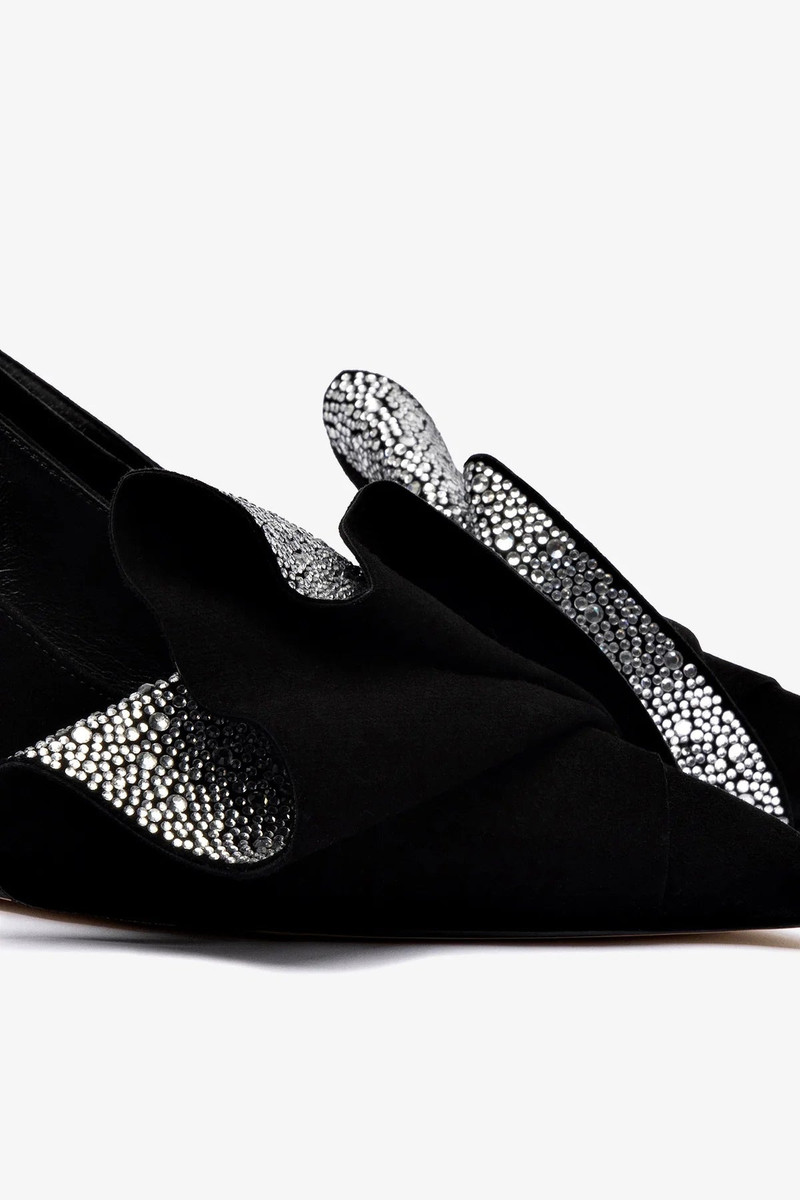 Loulou Ruffle Pump In Black Suede and Crystals 4