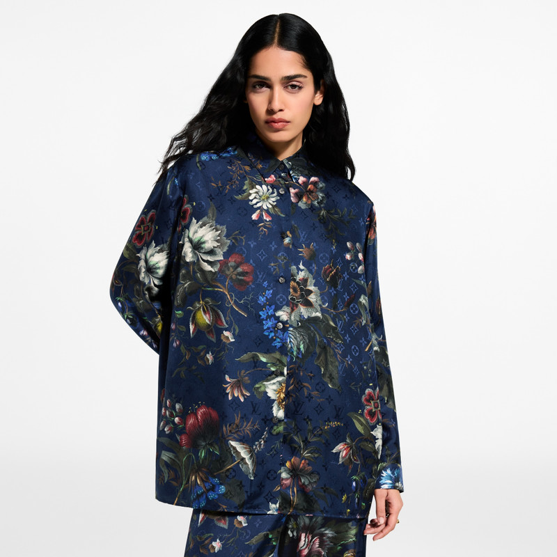 Dark Floral Print Silk Shirt 2