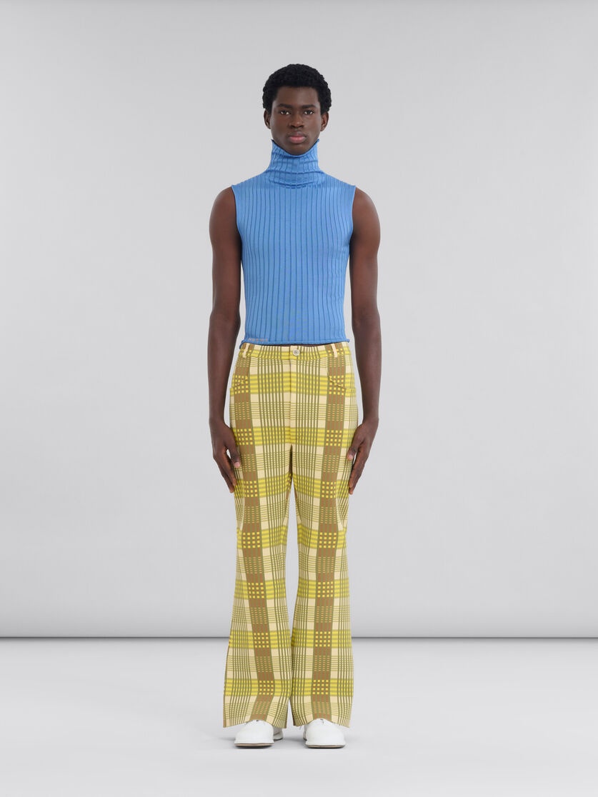 YELLOW AND GREEN CHECKED TECHNO KNIT TROUSERS - 2