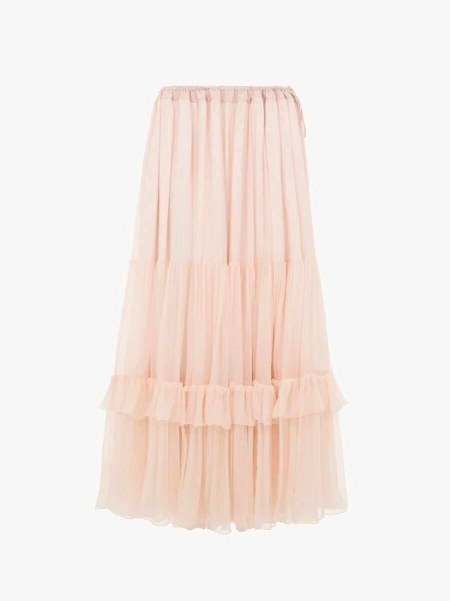 RUFFLED LONG SKIRT IN SILK MOUSSELINE - 1