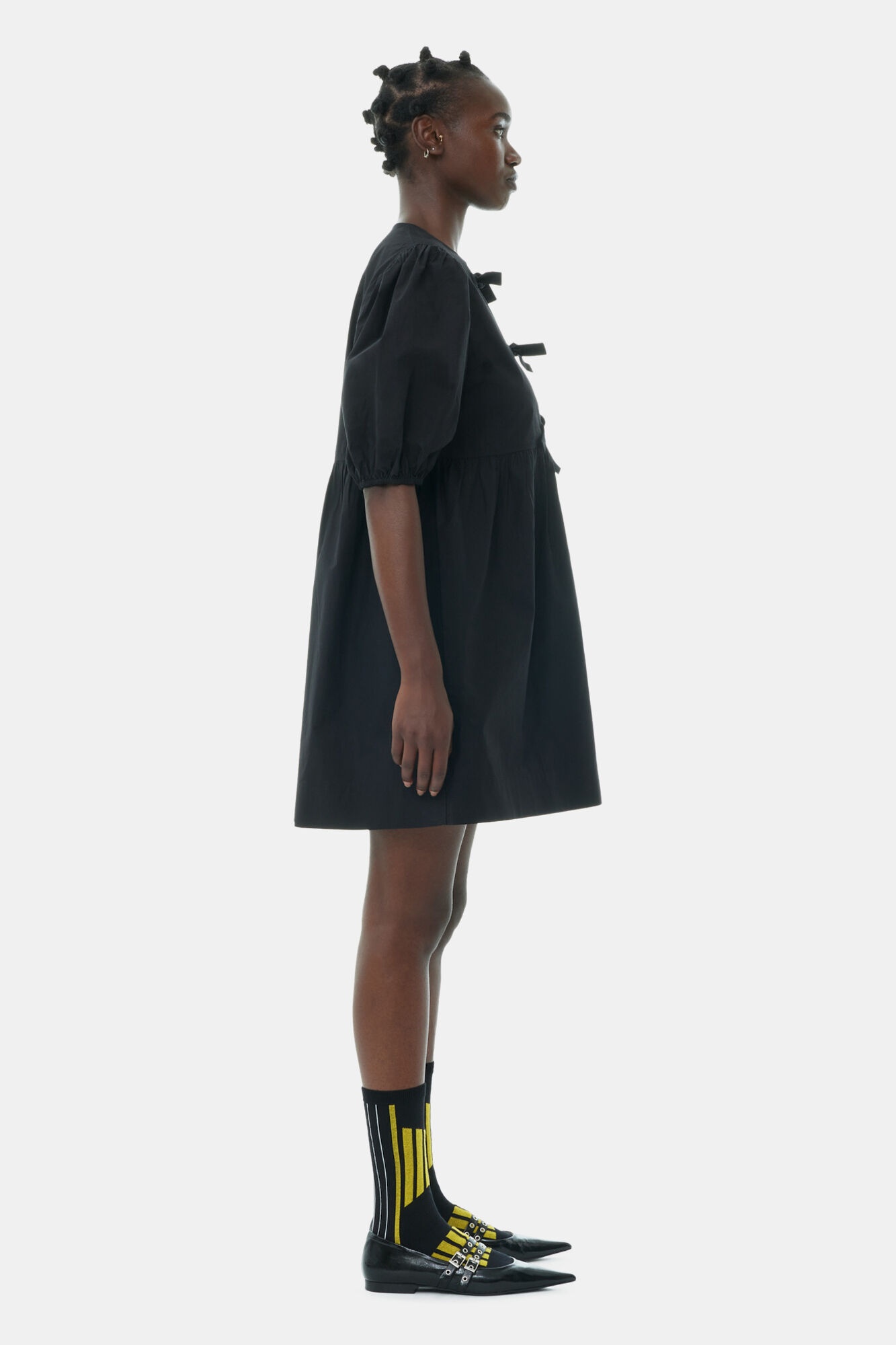BLACK COTTON POPLIN TIE STRING MINI DRESS - 4