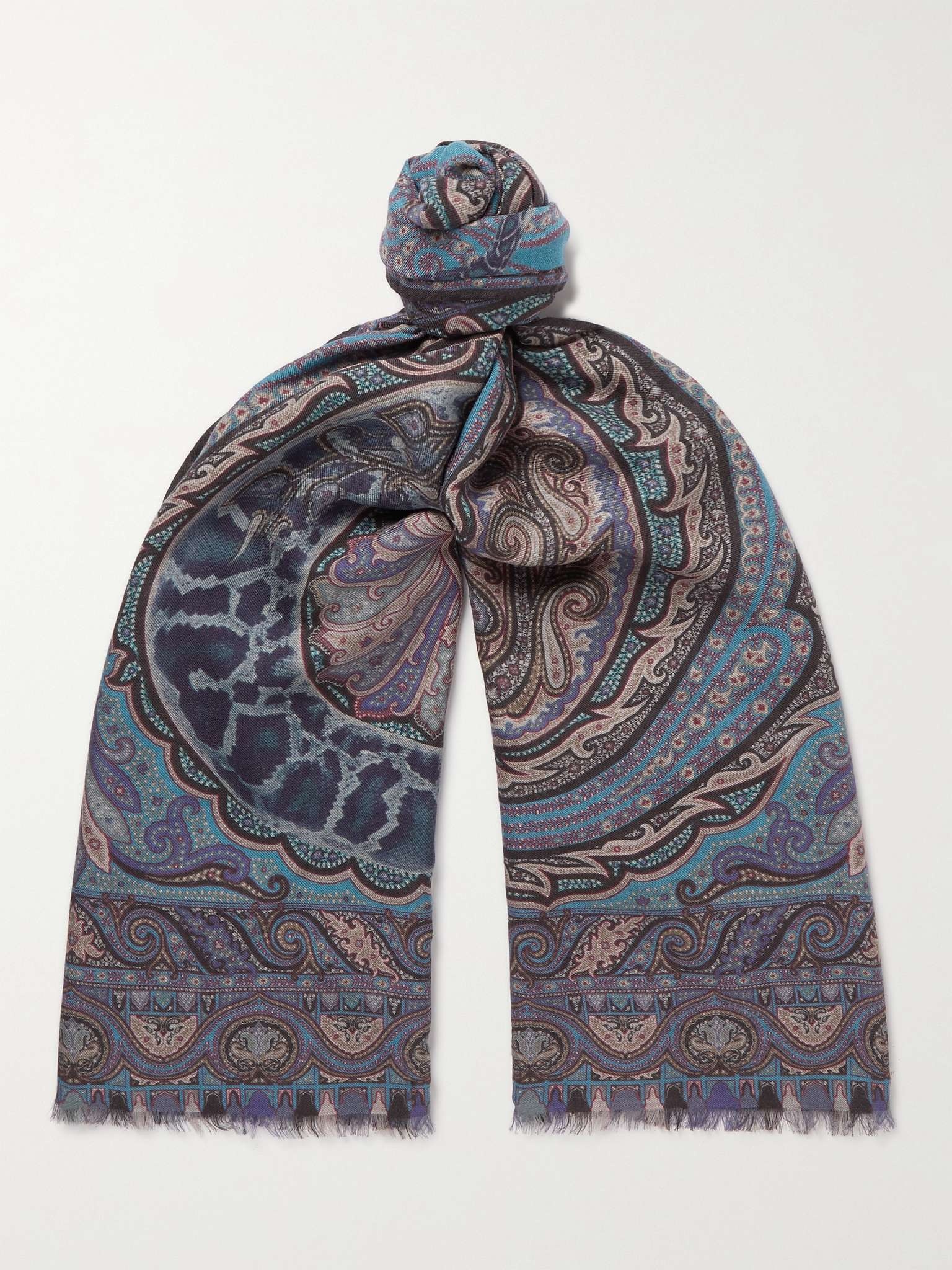 Fringed Paisley Modal and Cashmere-Blend Twill Scarf - 1