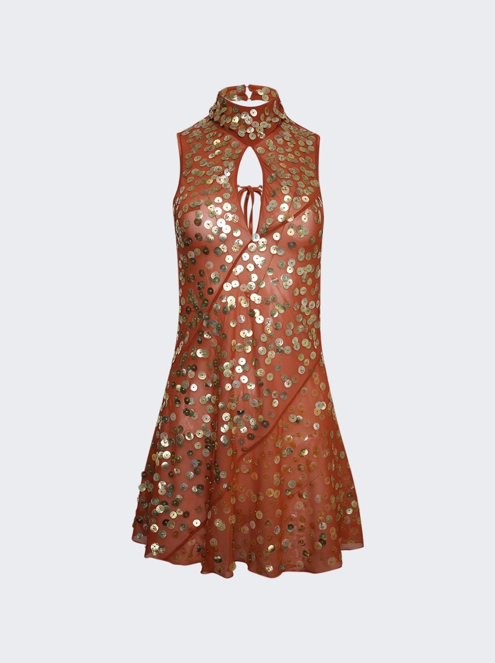 Short Bias Cut Dress with Distressed Sequins Tan - 1