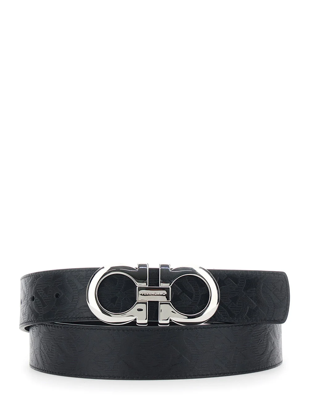 Ferragamo Men Black Reversible Belt With Gancini Buckle Closure In Grained Leather For Men - 1