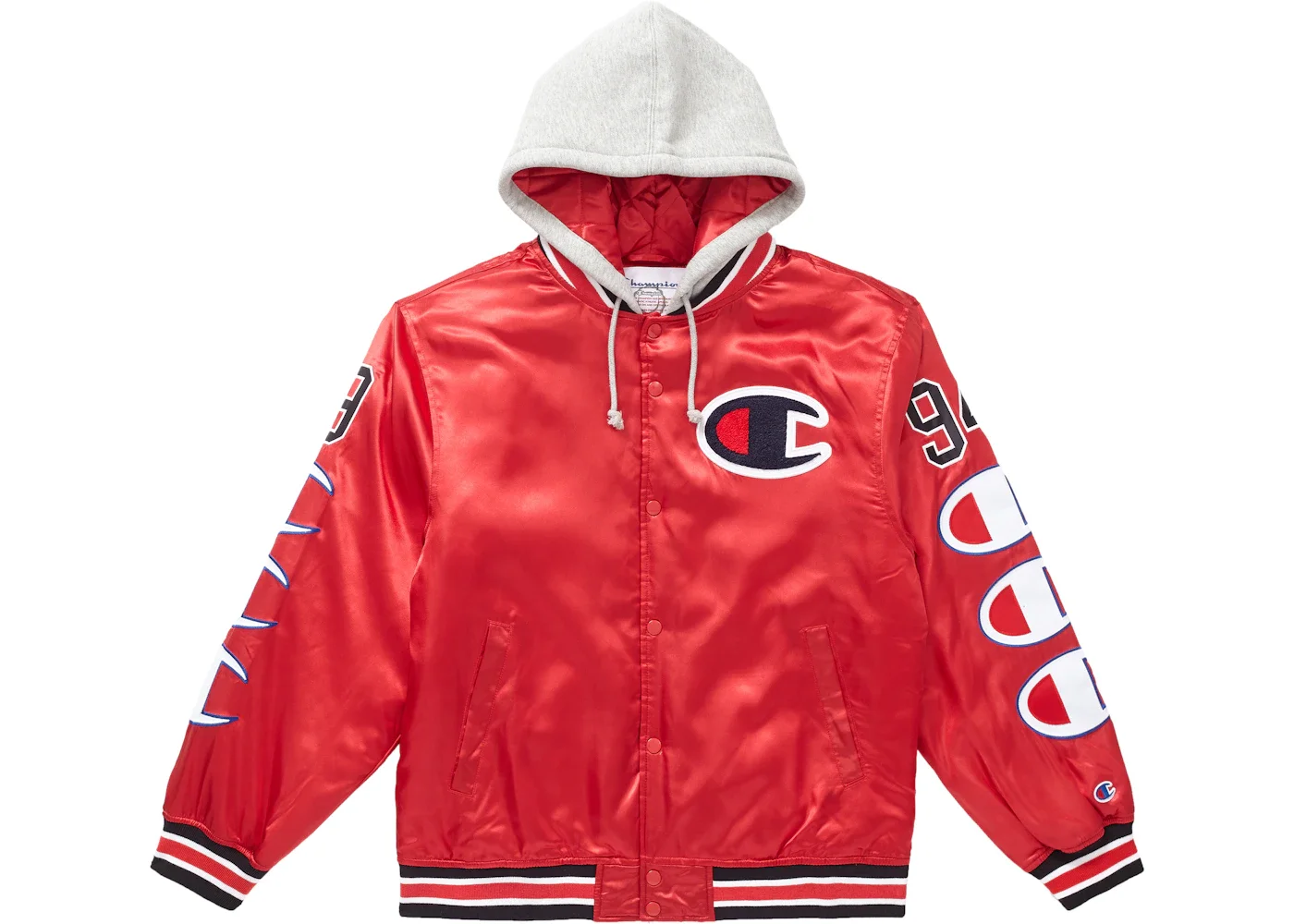 Supreme Champion Hooded Satin Varsity Jacket Red - 1
