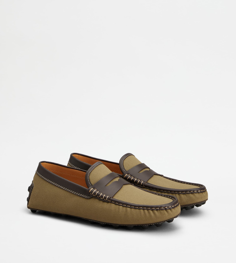 GOMMINO BUBBLE LOAFERS IN CANVAS AND LEATHER - GREEN, BROWN 2