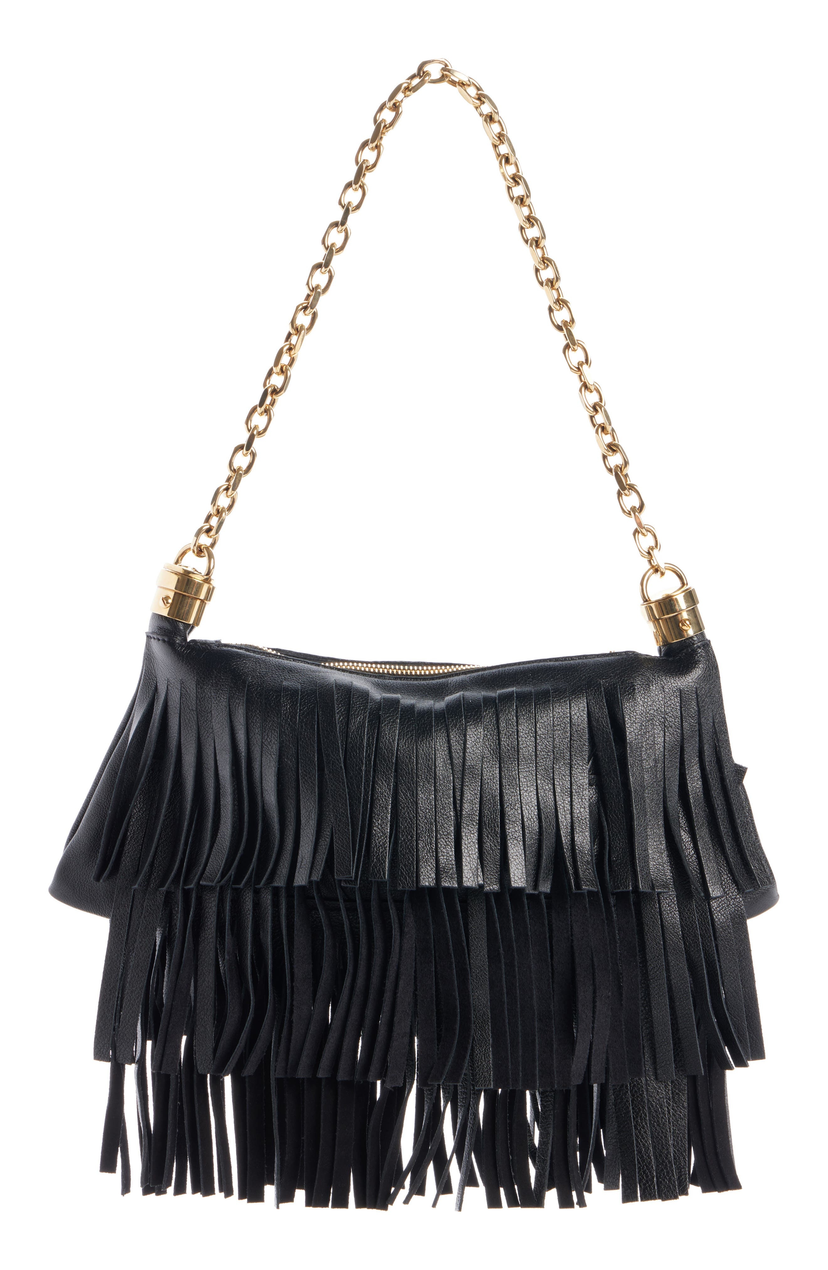 Chloé Small Foulard Fringe Leather Shoulder Bag in Black at Nordstrom - 3