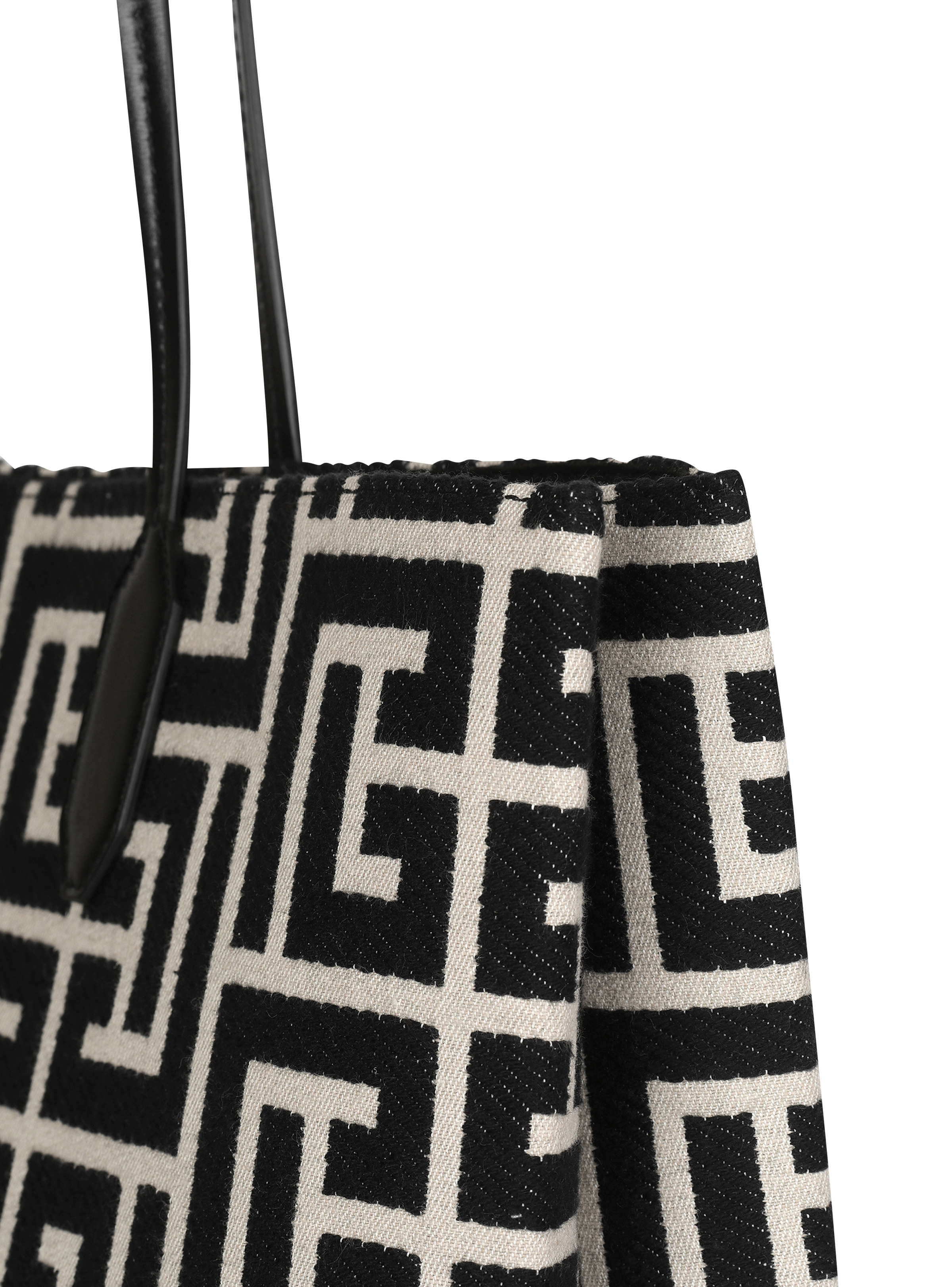 Large-sized bicolor ivory and black jacquard Folded Shopping Bag - 7