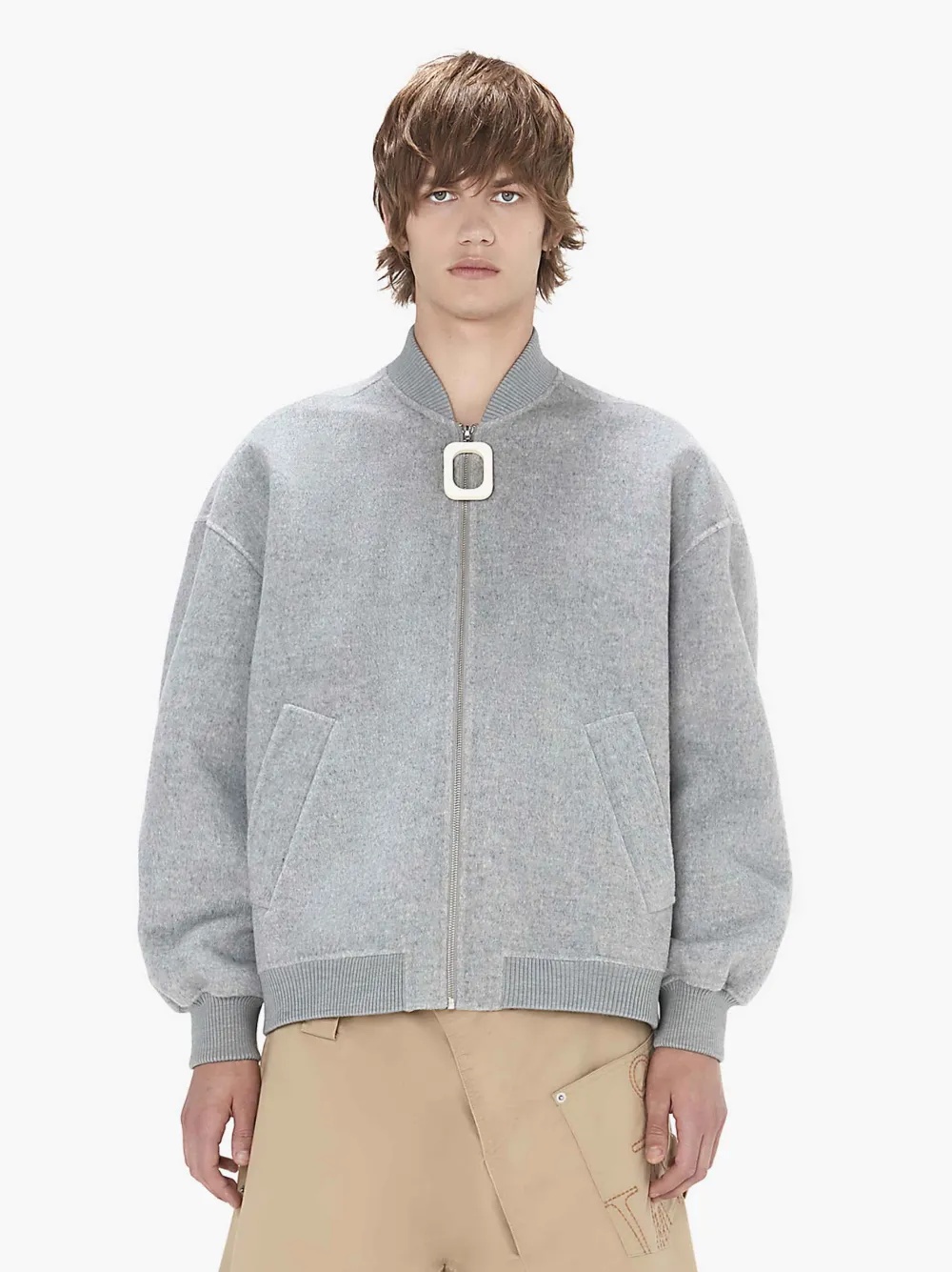 OVERSIZED WOOL BOMBER JACKET WITH LOGO PATCH - 2