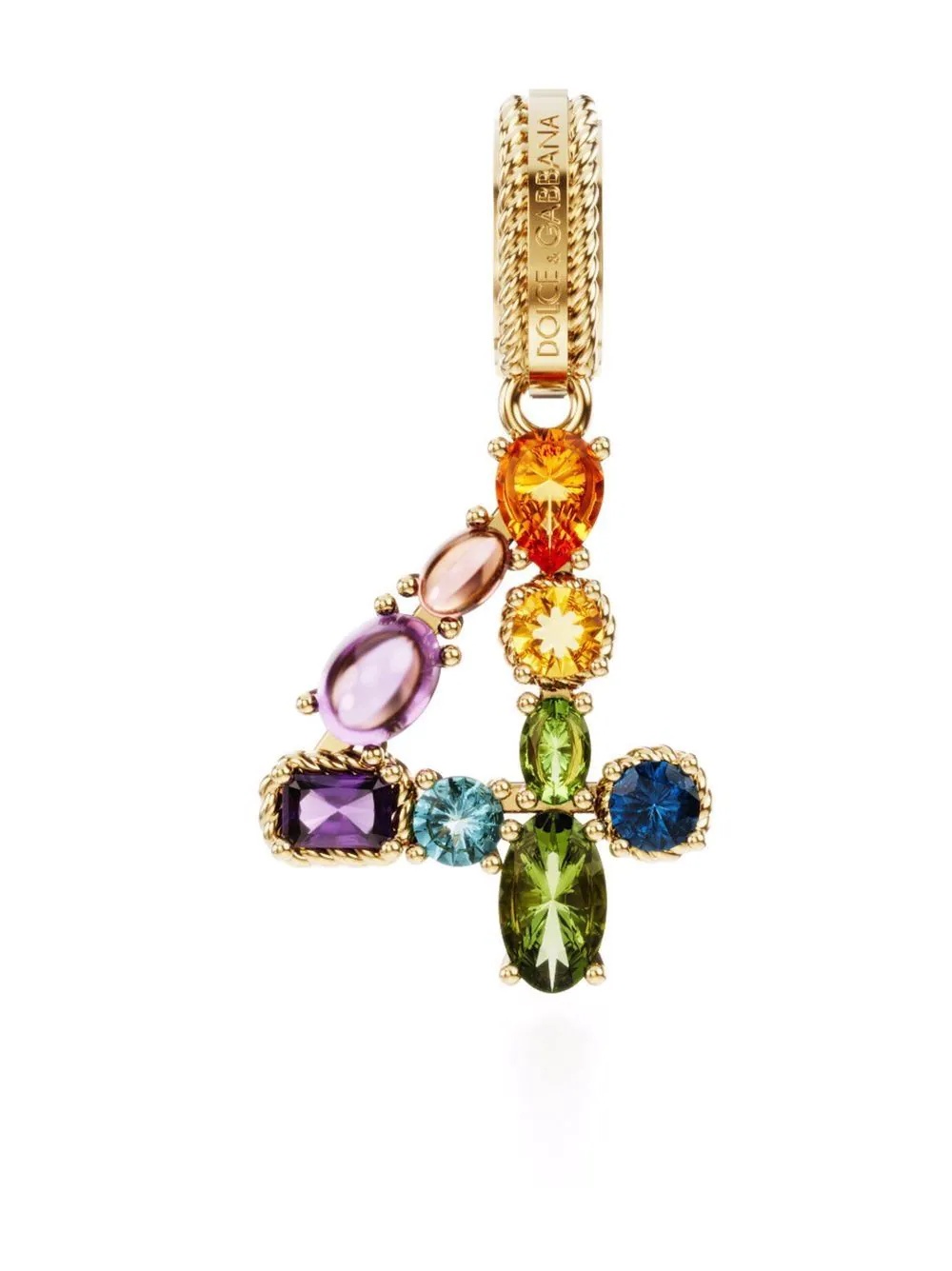 18kt yellow gold number 4 gemstone pendant - 1