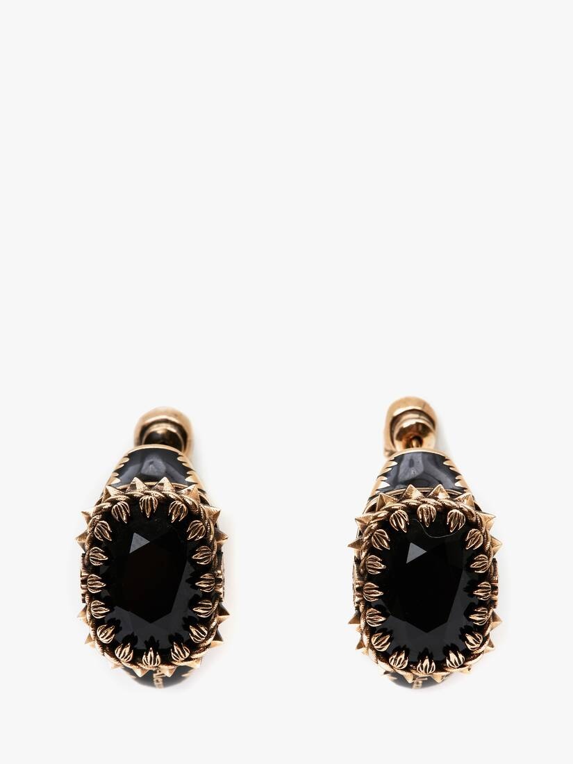 Enamel Jewelled Earrings in Antique Gold - 1