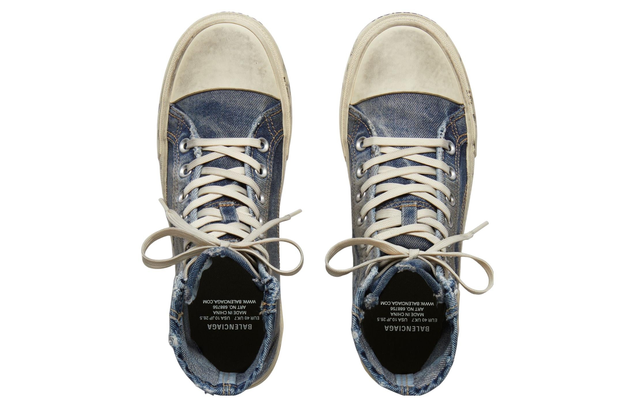 (WMNS) Balenciaga Paris High Top Sneakers 'Blue Destroyed Denim and Rubber' 688756W3RCL4090 - 5