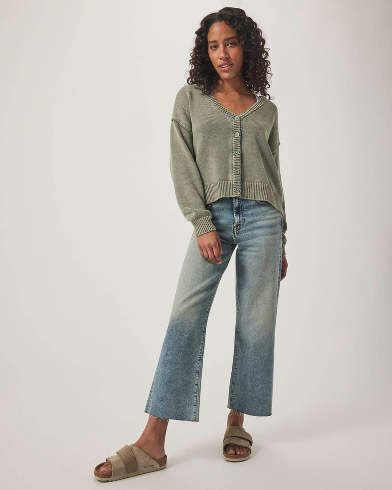 Splendid Light Wash Cropped Wide Leg Raw Hem Jean outlook