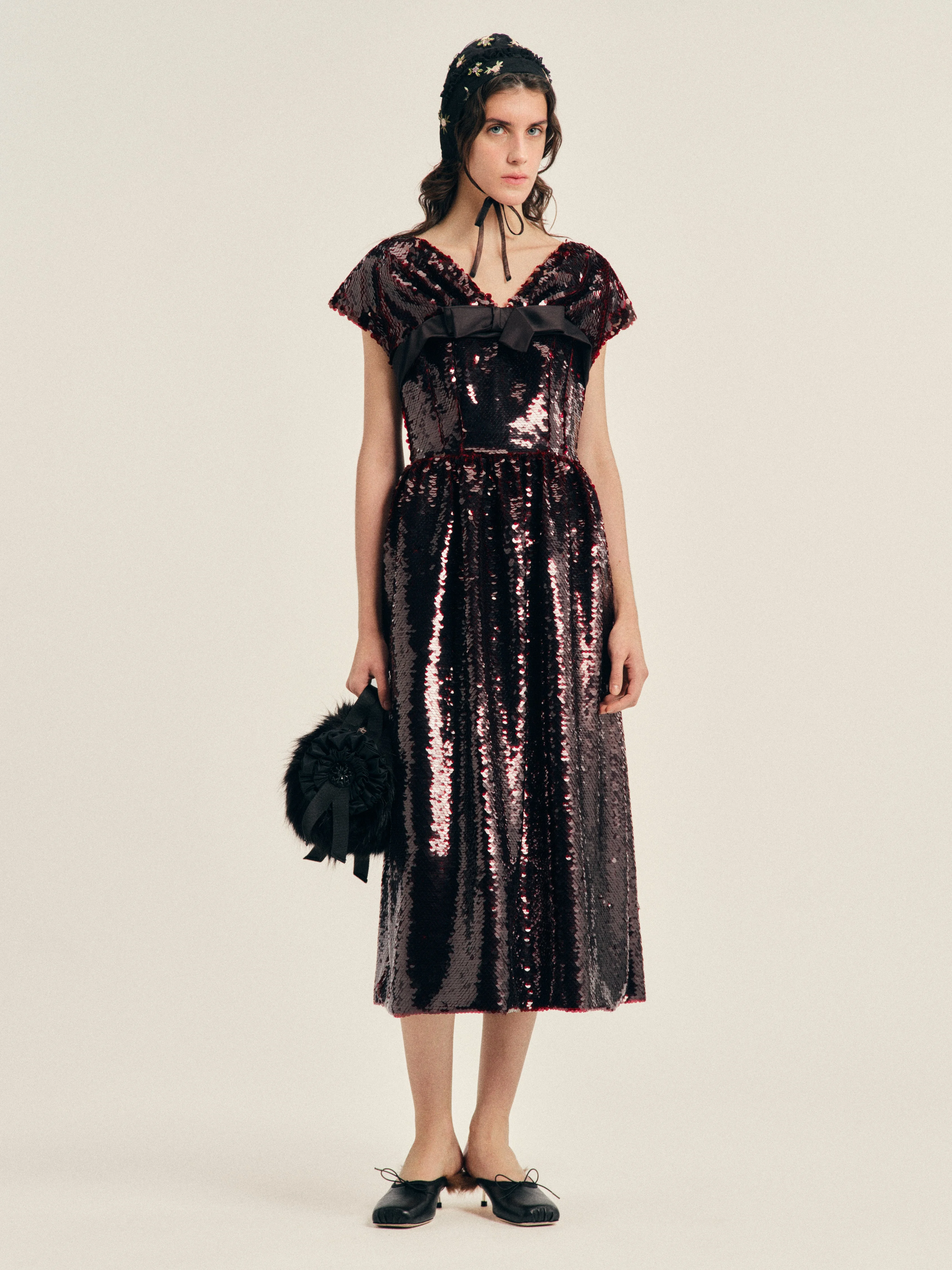 Gathered Sleeve Flare Dress - 1