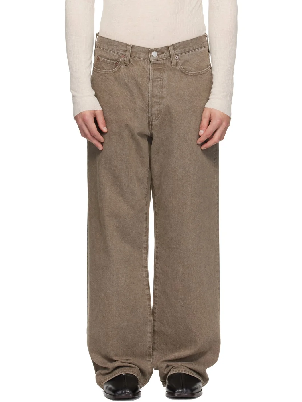 Khaki Loose Color Jeans - 1