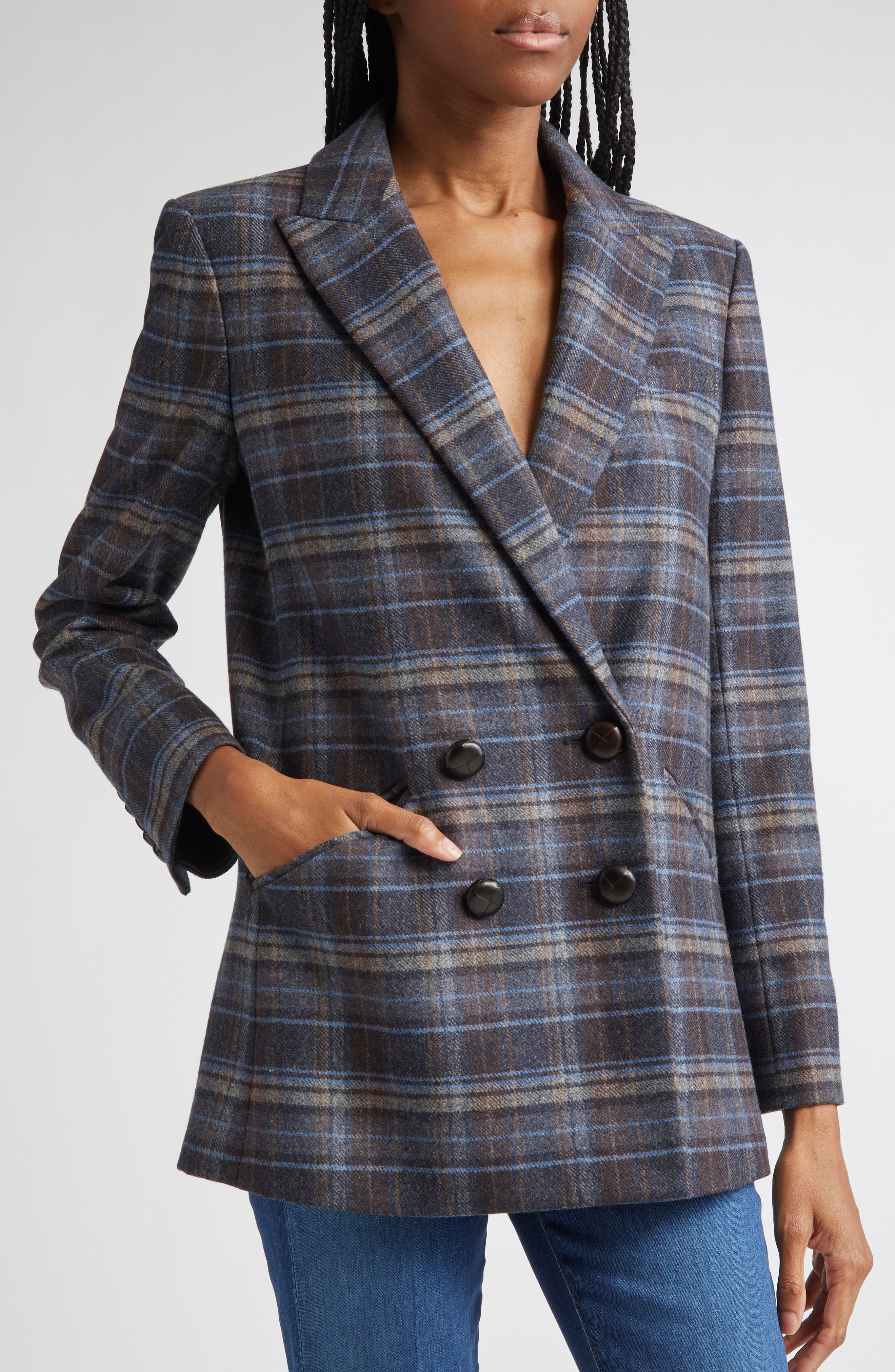 Veronica Beard Oria Plaid Wool Blend Dickey Jacket in Blue Multi at Nordstrom - 6