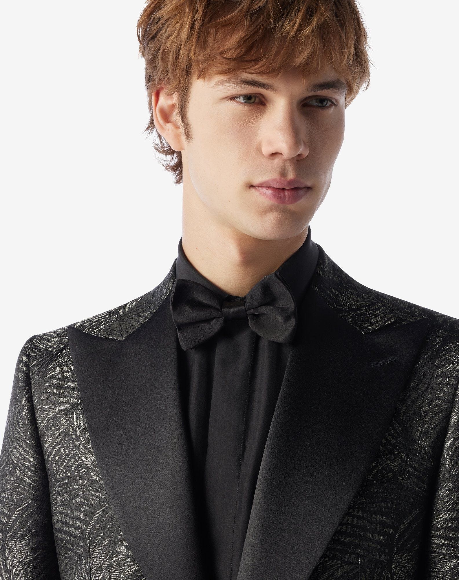 Sage green/black pure silk tuxedo jacket - 4