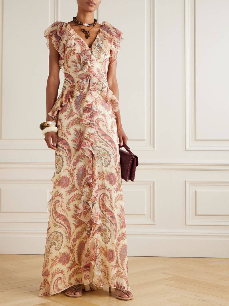 Etro Ruffled printed silk-crepon maxi dress Pink outlook