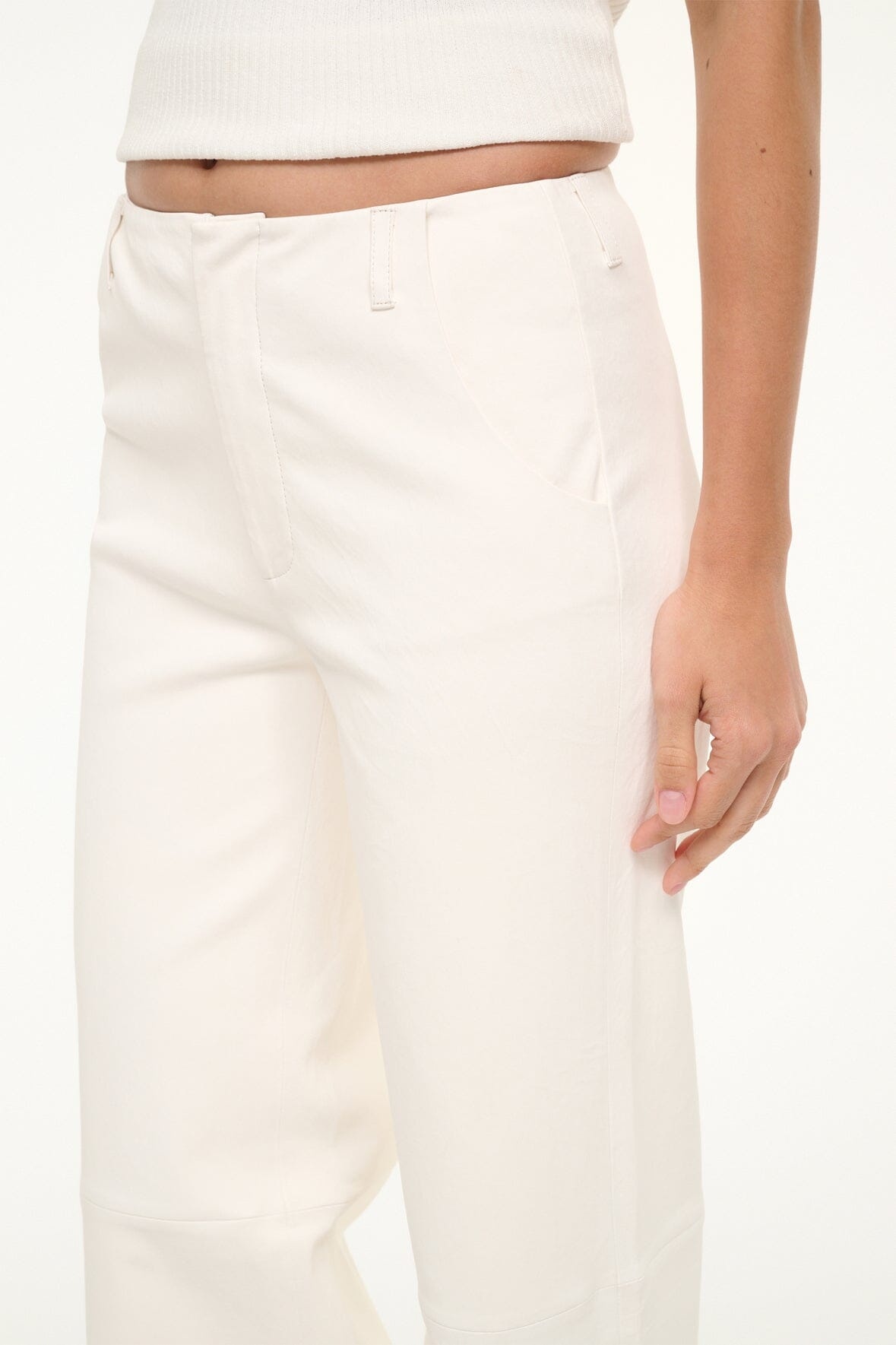 STAUD ALINE LEATHER PANTS IVORY - 7