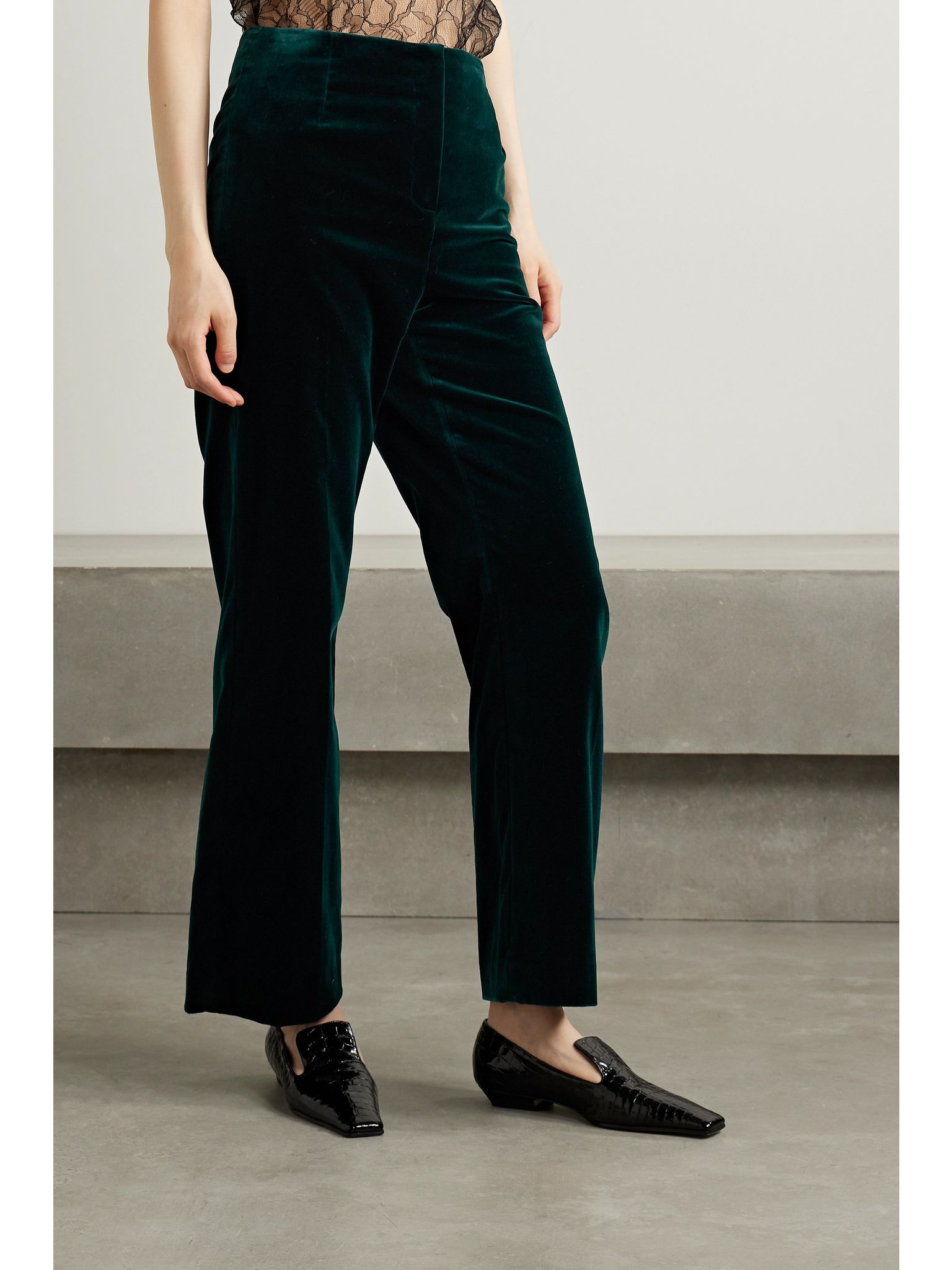 Niklas cotton-blend velvet wide-leg pants Dark green - 3