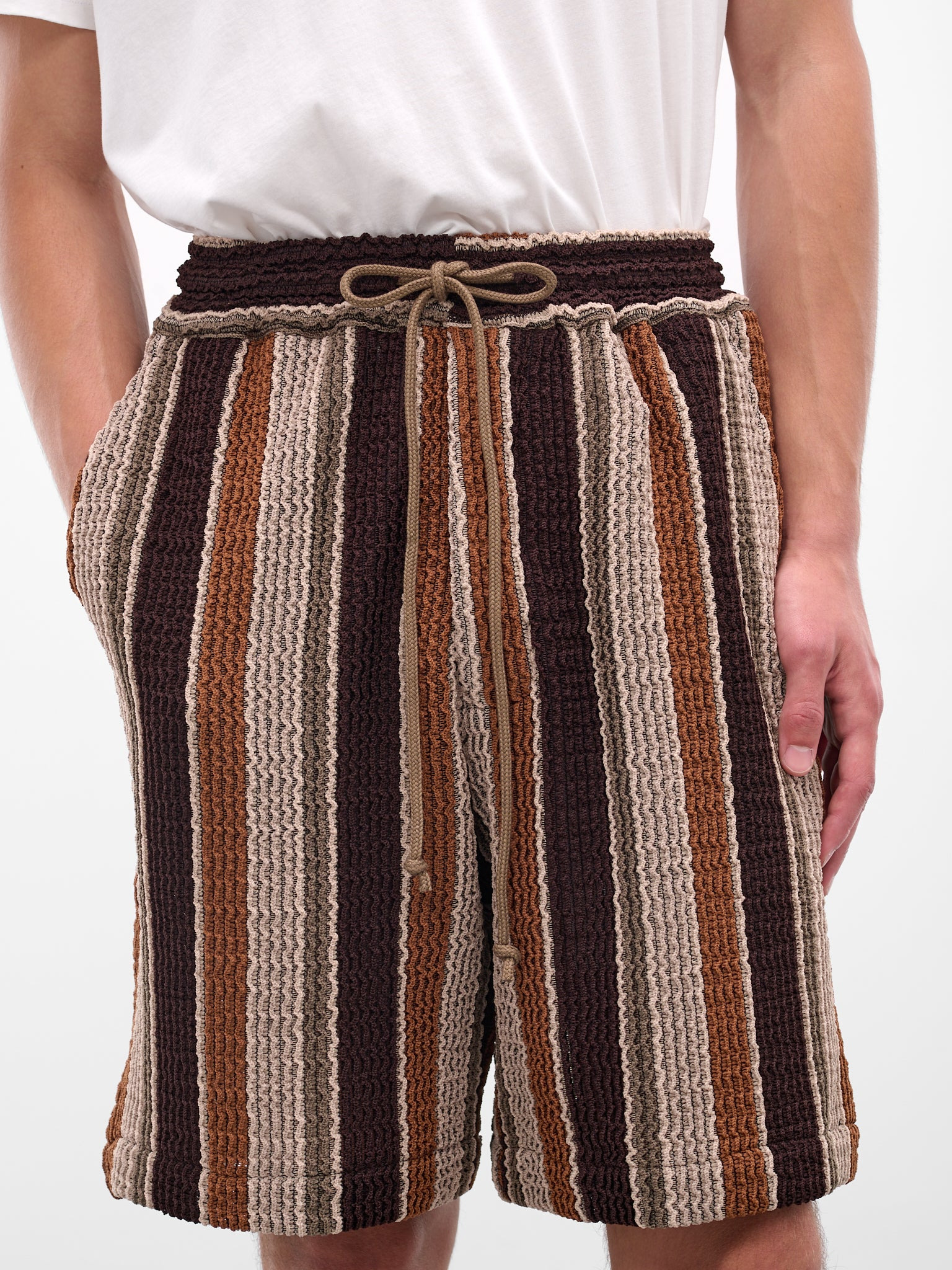 Brown Striped Knit Shorts - 4