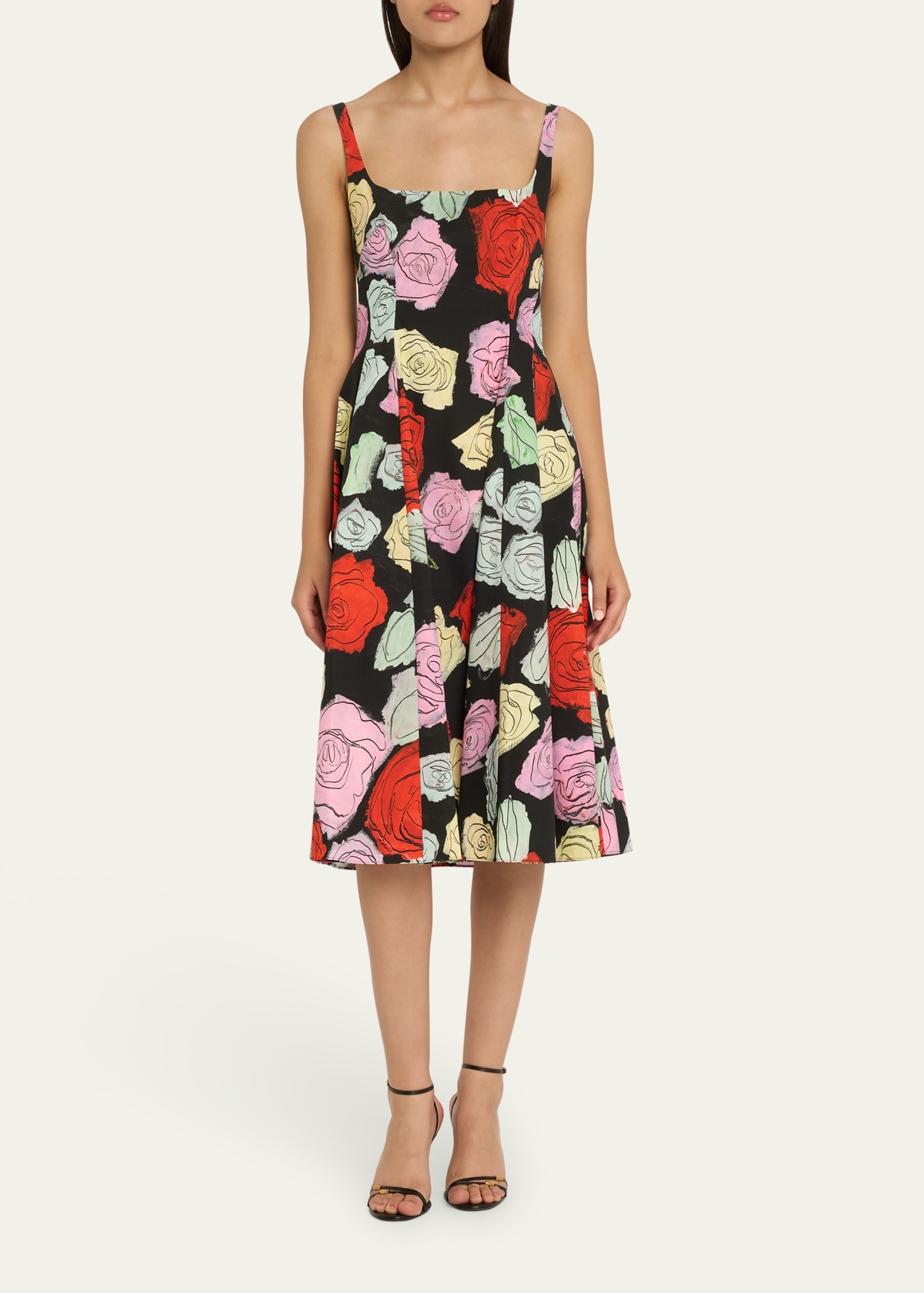 Sleeveless Rose-Print Cotton Poplin Midi Dress - 4