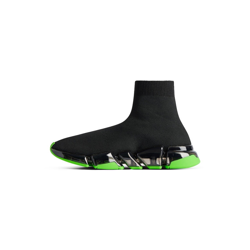 BALENCIAGA Men's Speed 2.0 Full Clear Sole Recycled Knit Sneaker in Black/neon Green outlook