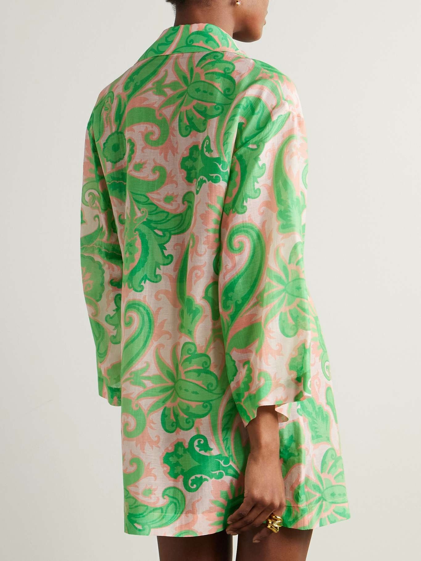 Printed cotton and silk-blend mini shirt dress Green - 3