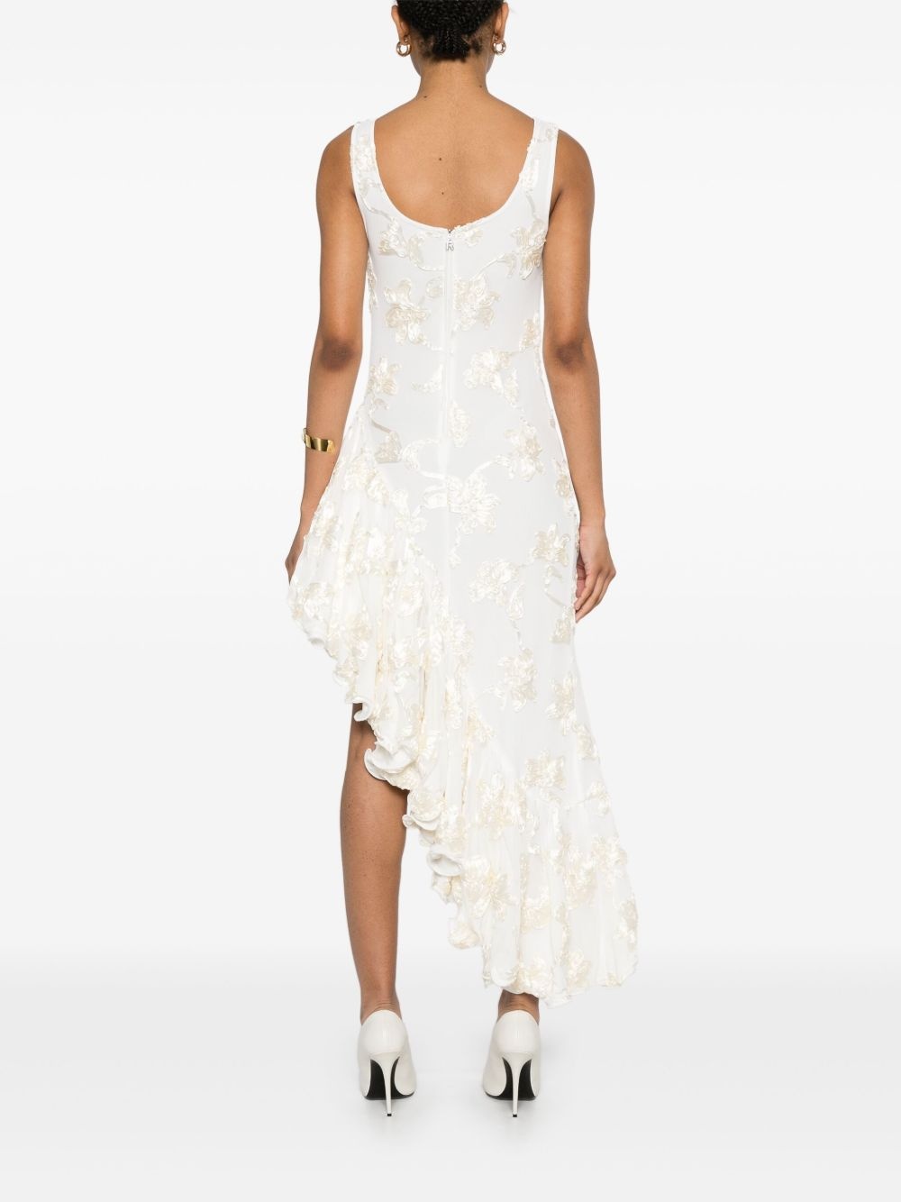 flower-mesh ruffle dress - 4