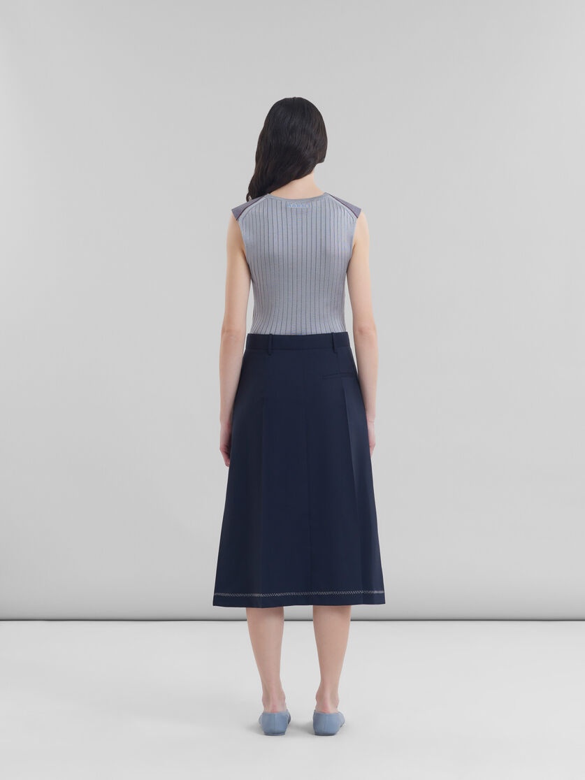 DEEP BLUE WOOL MIDI SKIRT WITH PRESSED PLEATS - 3