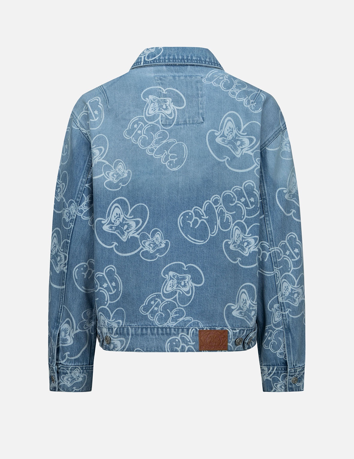 GRAFFITI DARUMA AND LOGO ALLOVER DISCHARGED PRINT DENIM JACKET - 2