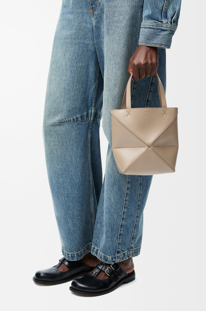Loewe Mini Puzzle Fold tote in shiny calfskin outlook
