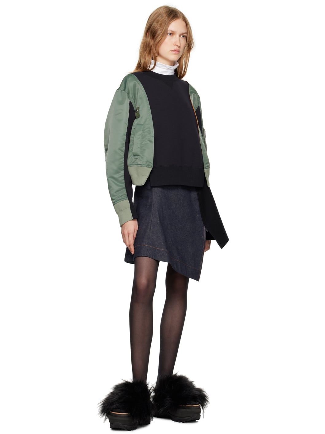 Navy & Green Bomber Sweatshirt - 4