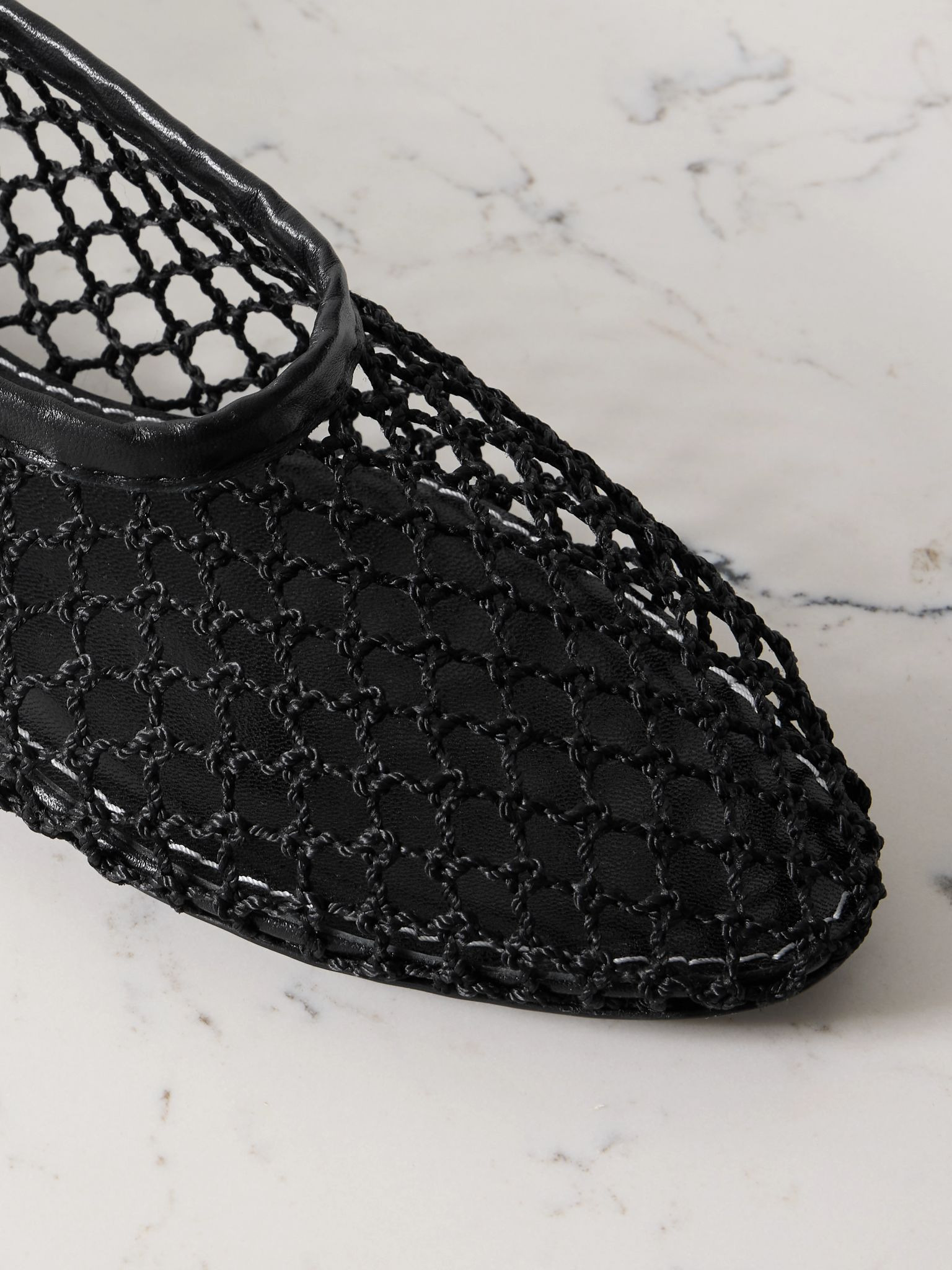 Alba leather-trimmed crochet ballet flats Black - 4