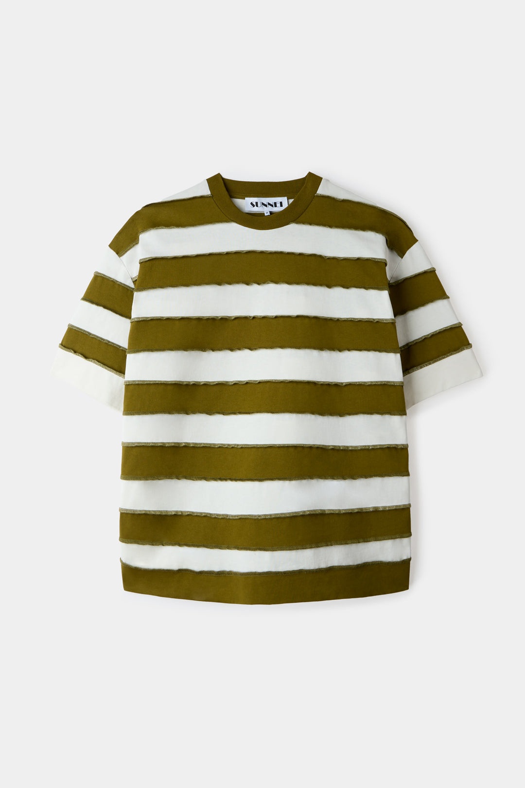 OVER T-SHIRT W/ CUTS / green & white stripes - 2