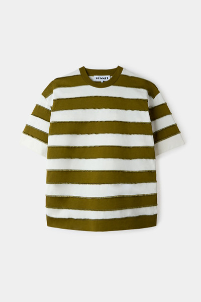 SUNNEI OVER T-SHIRT W/ CUTS / green & white stripes outlook
